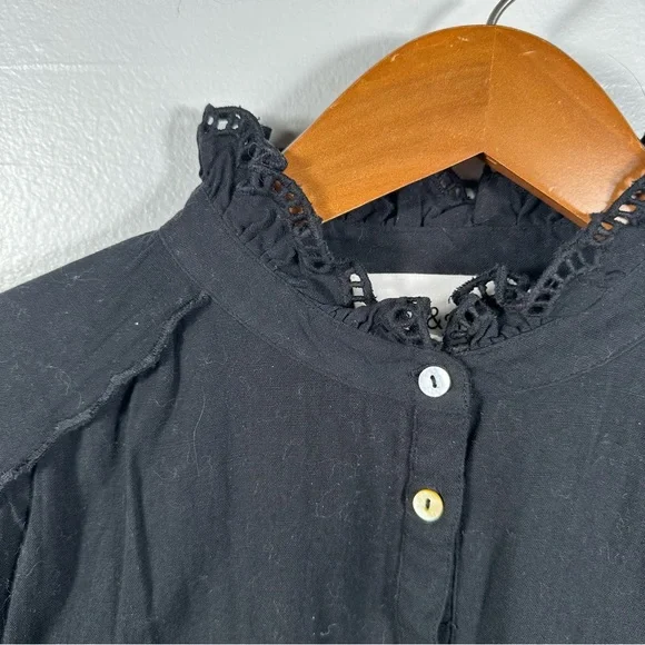 Ba&sh Black Cotton Ruffle Neckline Lady Shirt Size 6 Sophisticated Cottagecore - Picture 10 of 14